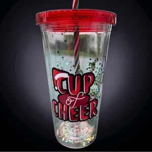 Christmas Holiday Plastic Cold Cup Of Cheer Confetti Glitter 20oz Travel Tumbler